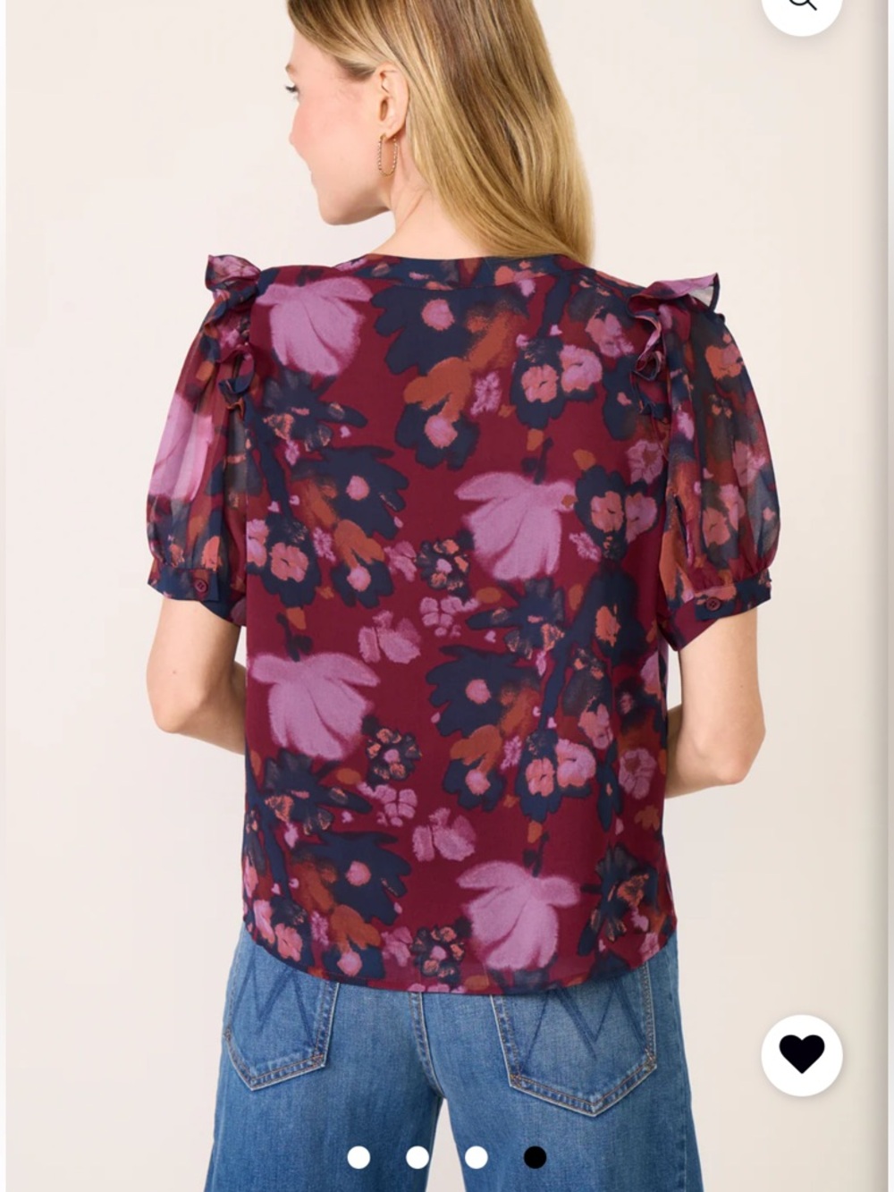 Evereve Plum Floral Button-Front Ruffle Sleeve Blouse - Large - Picture 5 of 5